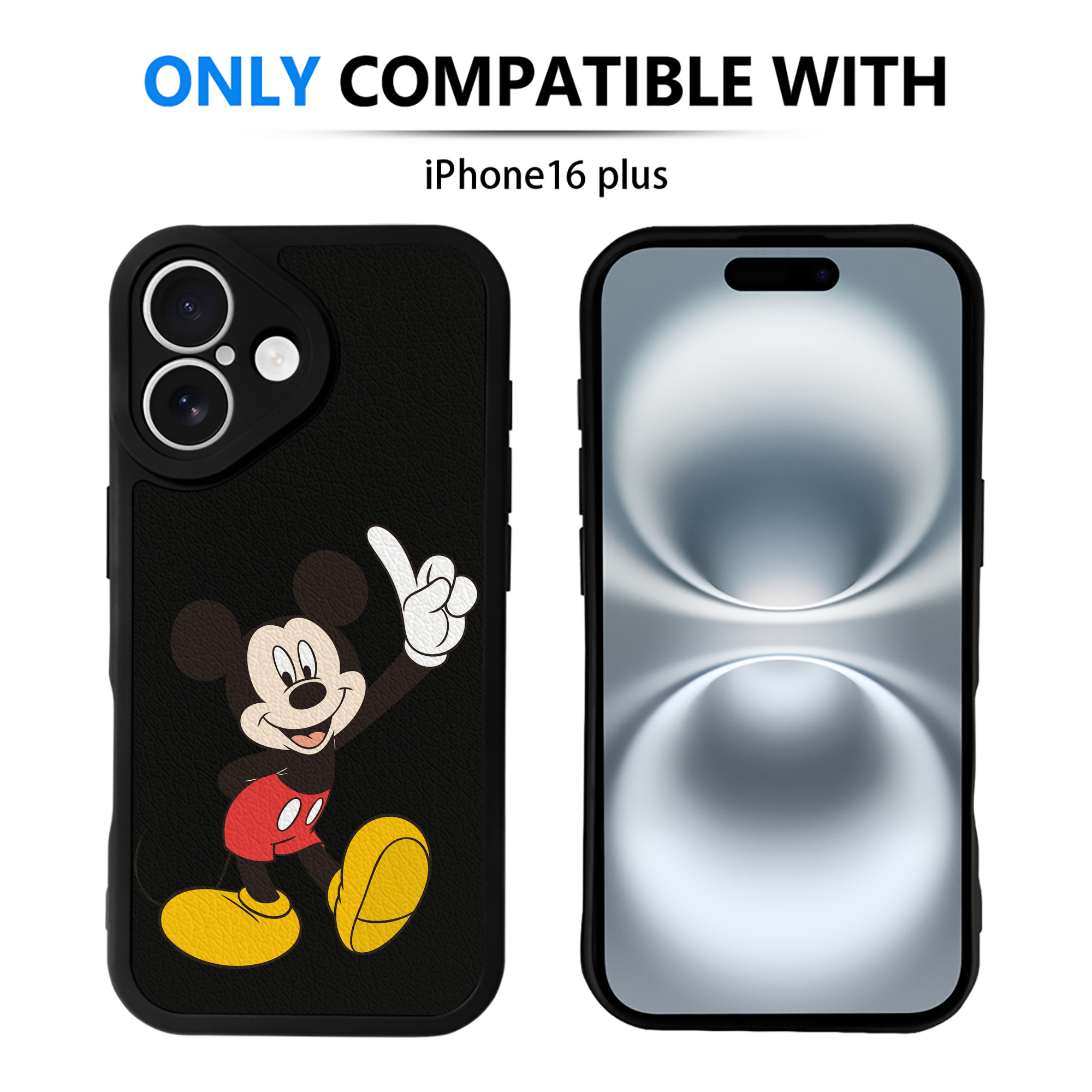 （画像用） ミッキーマウス Mickey Mouse 【iPhone 16シリーズ対応】シリコンスマホケース（レザー調） 材質：シリコン